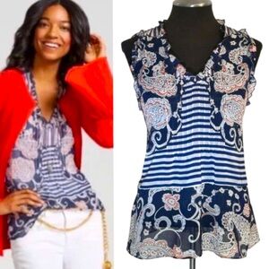 Cabi paisley & stripe semi sheer tank